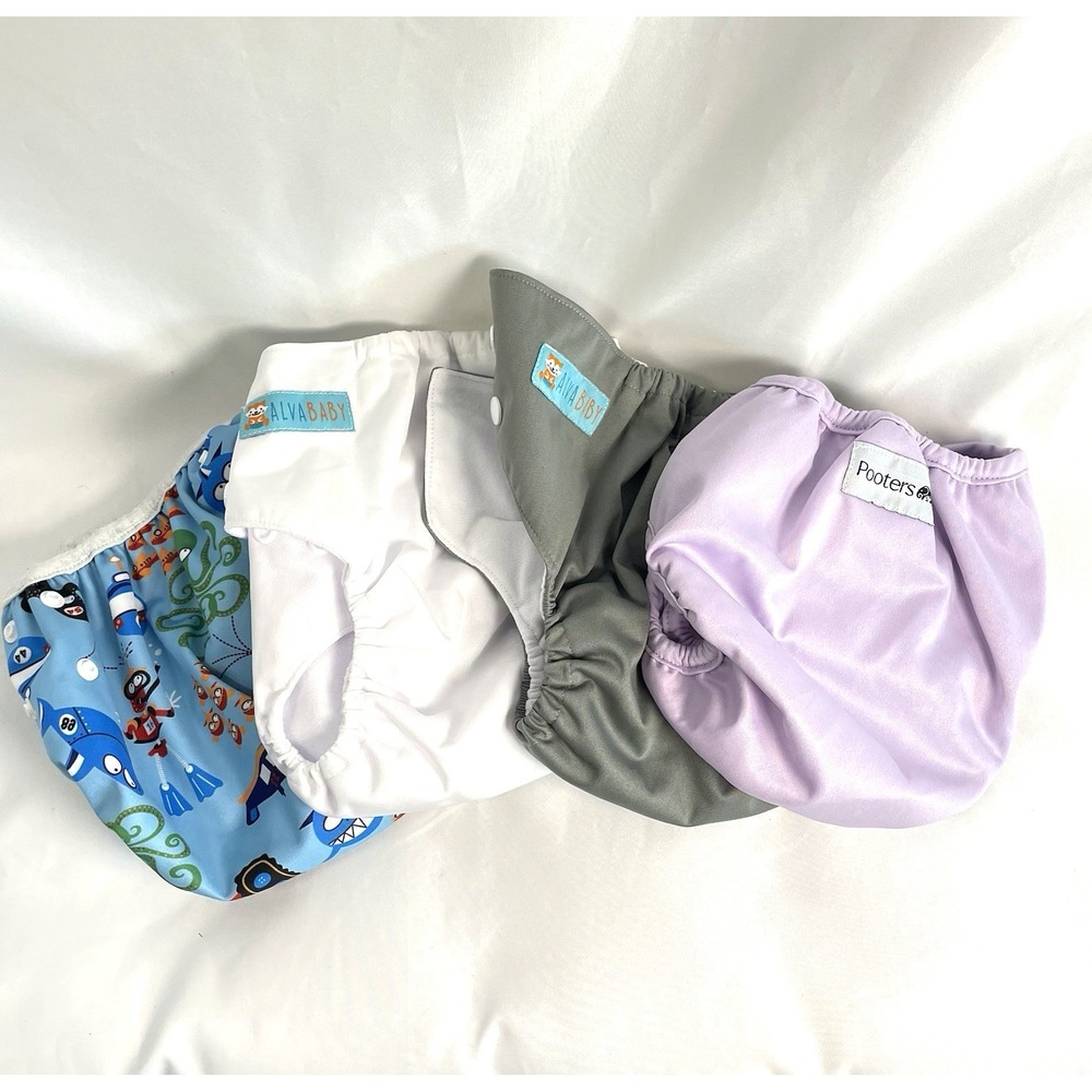 4 Cloth Diaper Covers One Size Snap Stay Dry Alva Baby Pooters Wegreeco Swim - Picture 2 of 10
